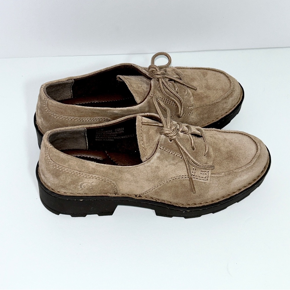 Born Womens Size 6.5 Corby Moc Toe Taupe Suede Lace Up Derby Oxfords Shoes - Picture 7 of 16